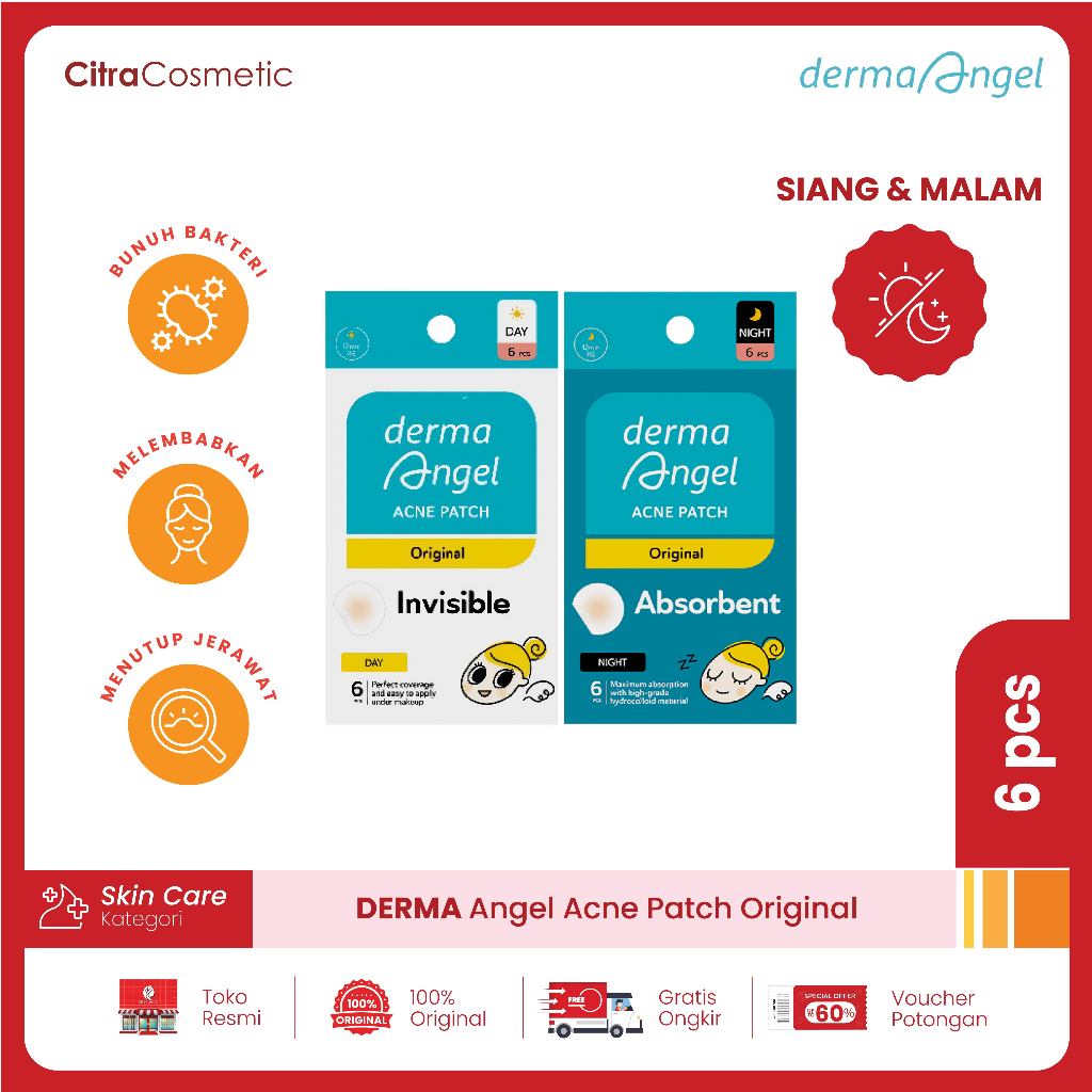 Jual Derma Angel Acne Patch Original Day | Night 6 Pcs | Shopee Indonesia