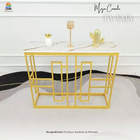 Meja Console Aesthetic Meja Hias Minimalis - MEJA EVANIA - Foyer Ramping Besi Holo Marmer