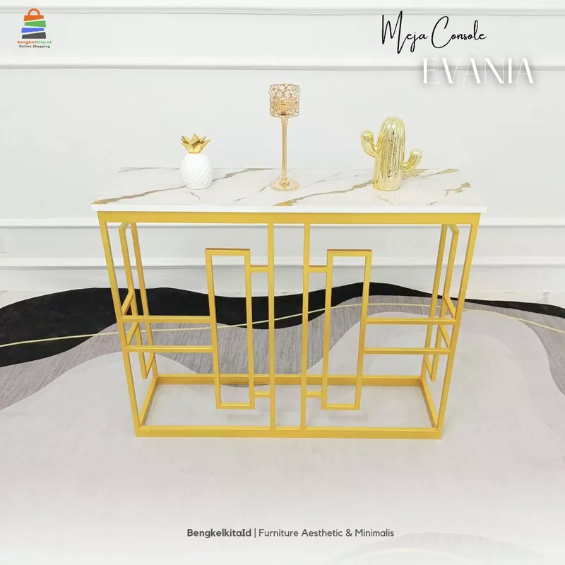 Meja Console Aesthetic Meja Hias Minimalis - MEJA EVANIA - Foyer Ramping Besi Holo Marmer