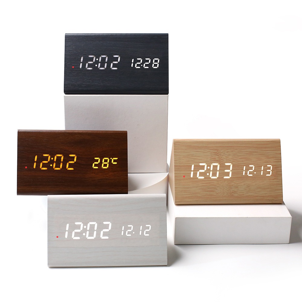 Jual Jam Meja Kayu Digital Segitiga / Jam Meja Estetik + Suhu / Jam ...