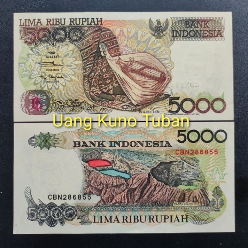 Jual uang kuno 5000 rupiah sasando. lima ribu Sasando tahun 1992 ...