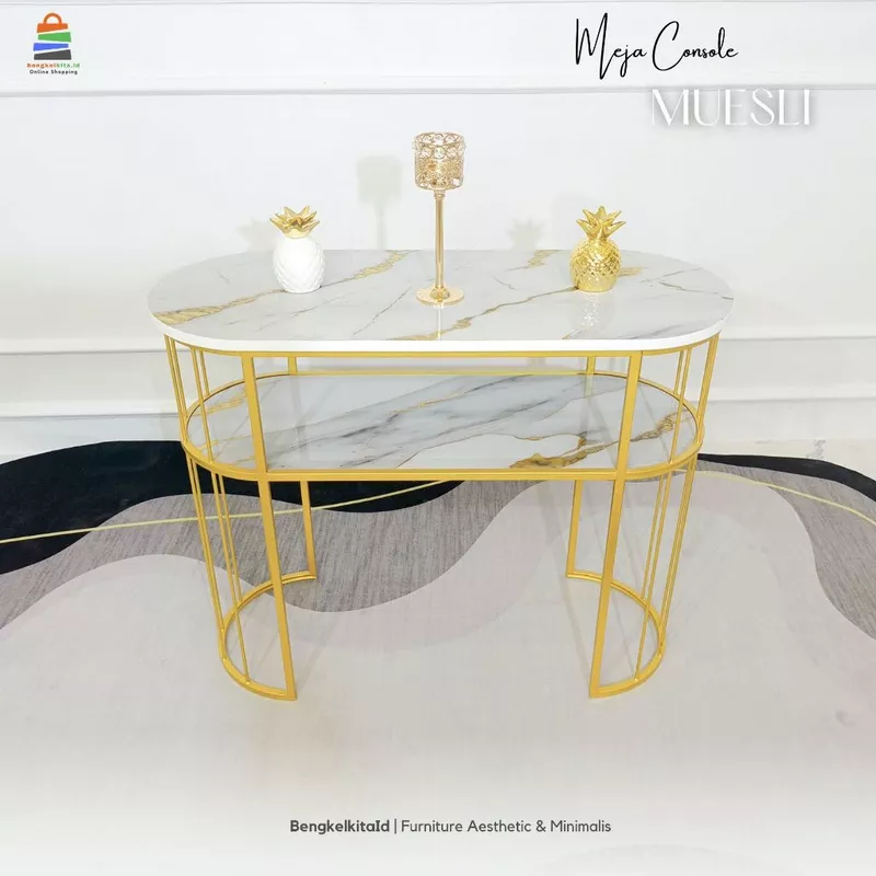Aesthetic Console Table Entryway Foyer - MEJA MUESLI - Modern Minimalist 120cm Gold