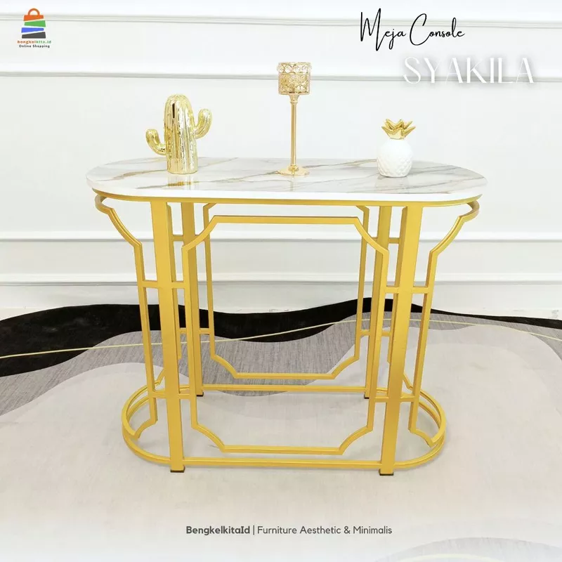 Aesthetic Console Table Entryway Foyer - MEJA SYAKILA - Modern Minimalist Besi Holo Gold