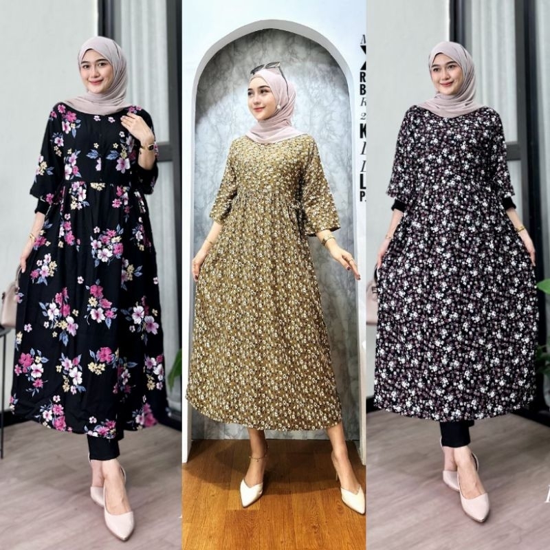 Jual Miranda Midi Dress Miranda Motif Bunga Dress Rayon Premium Lengan 3/4  | Shopee Indonesia