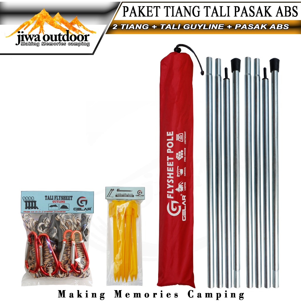 Jual paketan 2 tiang flysheet tali guyline 6 pasak abs jual tiang