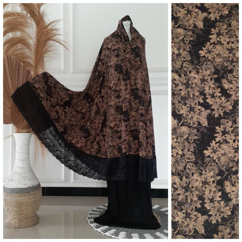 Mukena Dewasa Model Terbaru Bahan Katun Viscos Warna Gelap Motif Batik