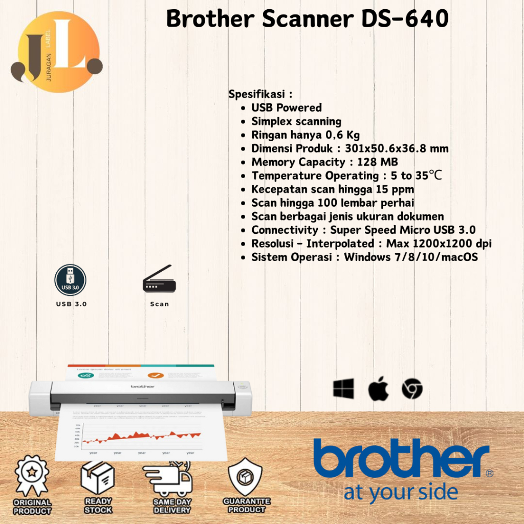 Jual BROTHER DS-640 Compact Mobile Document Scanner Portable ID Scan ...