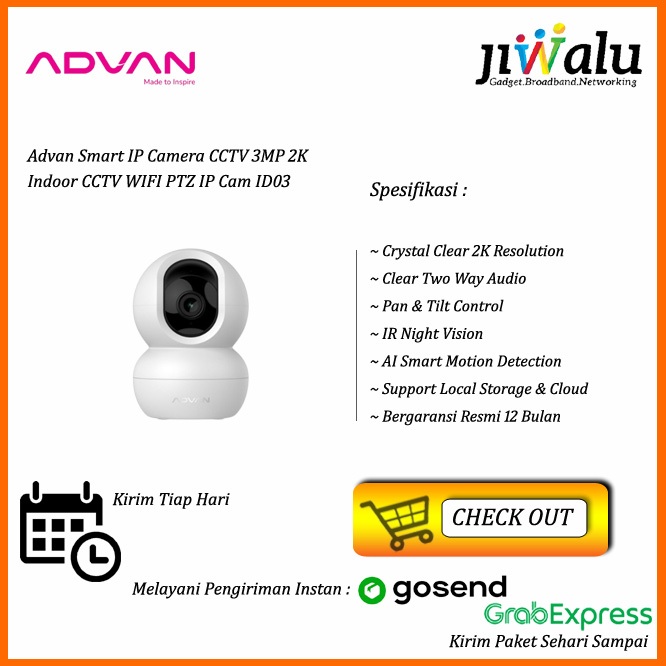 Jual ADVAN Smart IP Camera ID3 CCTV 3MP 2K Indoor CCTV WIFI PTZ IP Cam ...