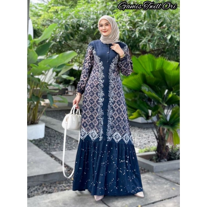 Jual gamis twill ori gamis twill rempel bawah gamis twill kancing gamis ...