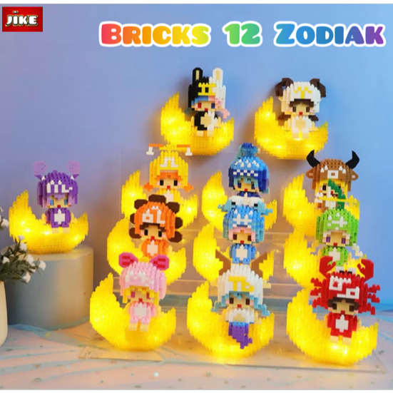 Jual JiKE Bricks 12 Zodiak Mini LED Glowing Building Micro Partikel ...