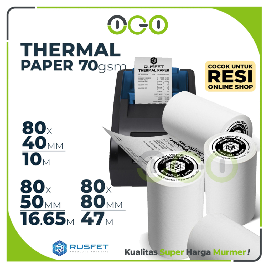 Jual Kertas Resi Thermal Roll Rusfet 50mm x 50mm - 20meter Core (Non ...