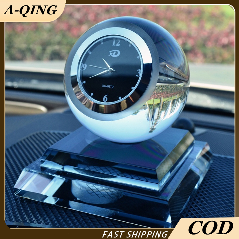 3 IN 1 Parfum Jam dan Pajangan Mobil Kristal Mewah/Jam Analog mobil interior dashboard Mobil dengan bola cristal