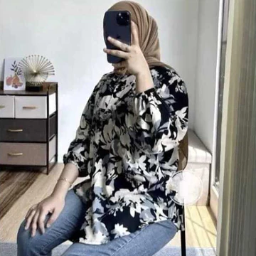 Kemeja Rayon Motif Lengan Panjang Kemeja Wanita Rayon Motif Atasan Kemeja Wanita Blouse Motif