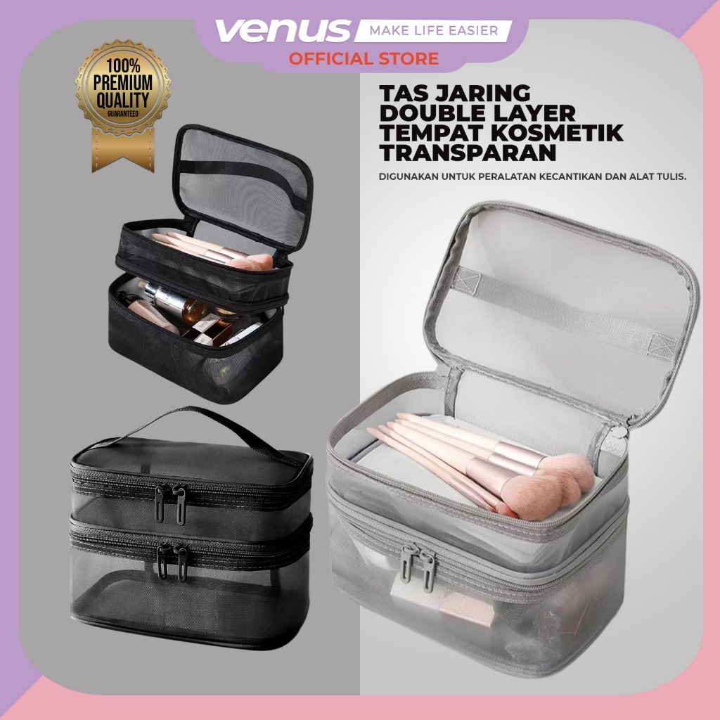 Jual Tas Tempat Kosmetik Jaring Double Layer Transparan Pouch Travel ...