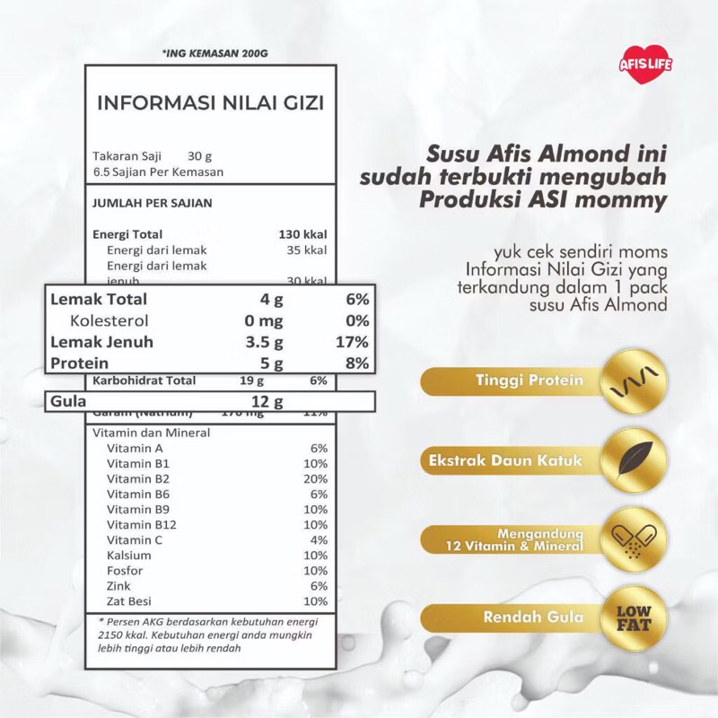 Jual Afis Almond Plus Daun Katuk Kurma Madu - Pelancar Peningkat Asi ...