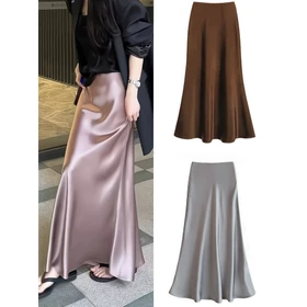 Rok Resleting Elegan Tampil Stylish Saat Lebaran Rok Satin Silk Premium Korean Satin Skirt