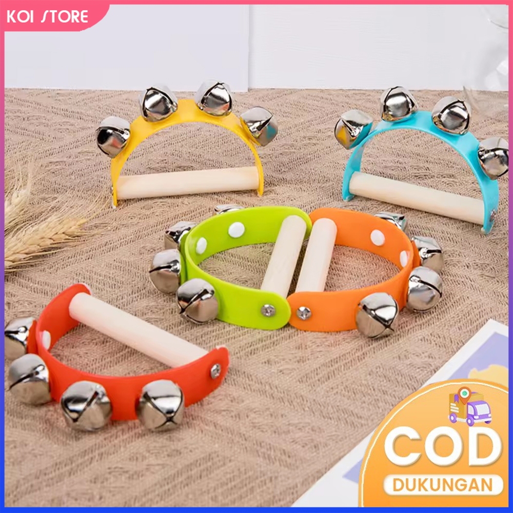 Jual KOI STORE Wooden Hand Rattle Bells Jingle Kids Musical Toy Mainan ...