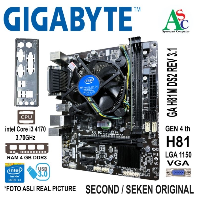 Jual Paket Motherboard GIGABYTE Core i3 Gen 4 Ram 4GB Fan Intel ...