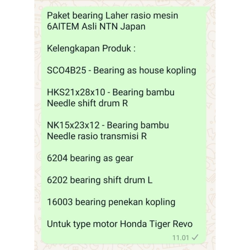 Jual SCO4B25+HKS21x28x10+NK15x23x12+6204+6202+16003 (Paket 6AITEM ...