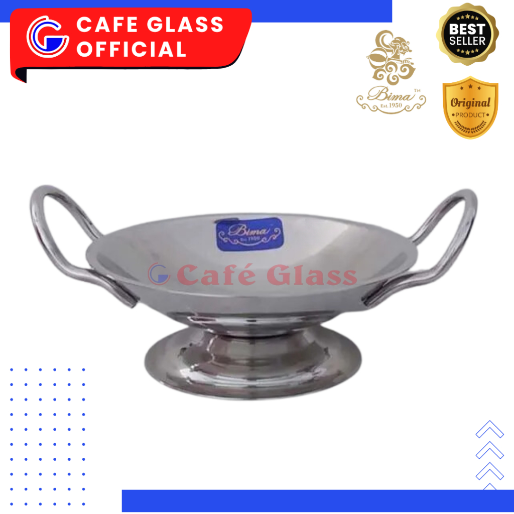 Wajan Kuali Stainless Anti Lengket / Bima Wok Penggorengan 14Cm / Wajan Cembung Kecil / Piring Saji Unik Model Wajan Mini 14Cm / Serving Wok Stainless Bp-0313114 / Alat Resto Hotel Rumah