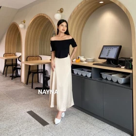 NAYNA Rok Satin Slik Premium Midi Lenght Panjang Satin Skirt Rok Slik Korean Style Basic Wanita