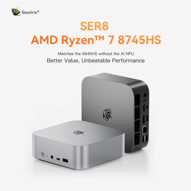 Beelink SER8 Mini PC AMD Ryzen7 8745HS 16/512GB NVMe USB4 WiFi6 RDNA3 Gaming 144Hz Windows 11 Pro