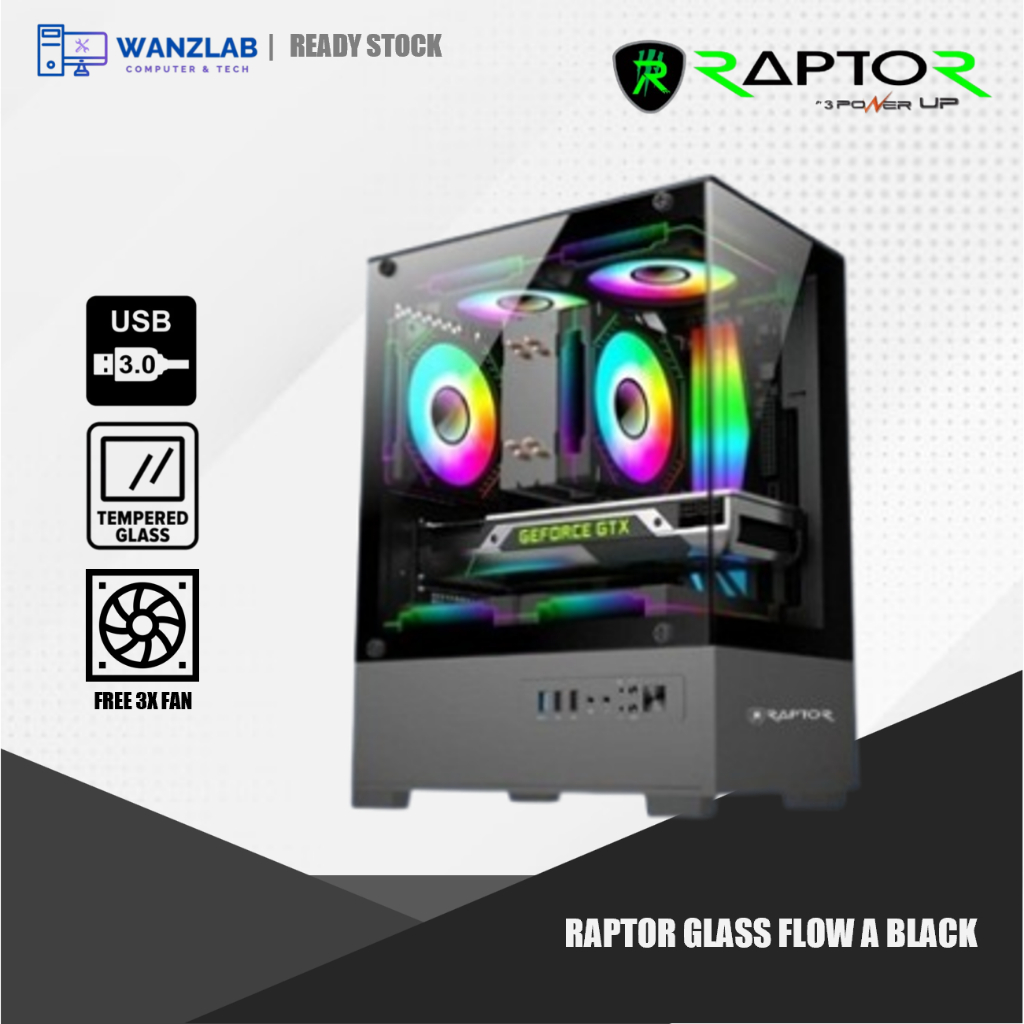 Jual Casing Komputer - RAPTOR Glass Flow A Black | Shopee Indonesia