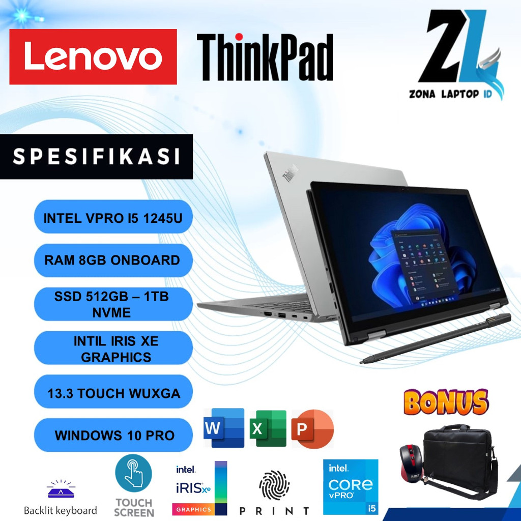 Jual Laptop Lenovo Thinkpad L13 Yoga Gen 3 Intel Vpro i5 1245U 8GB 1TB ...