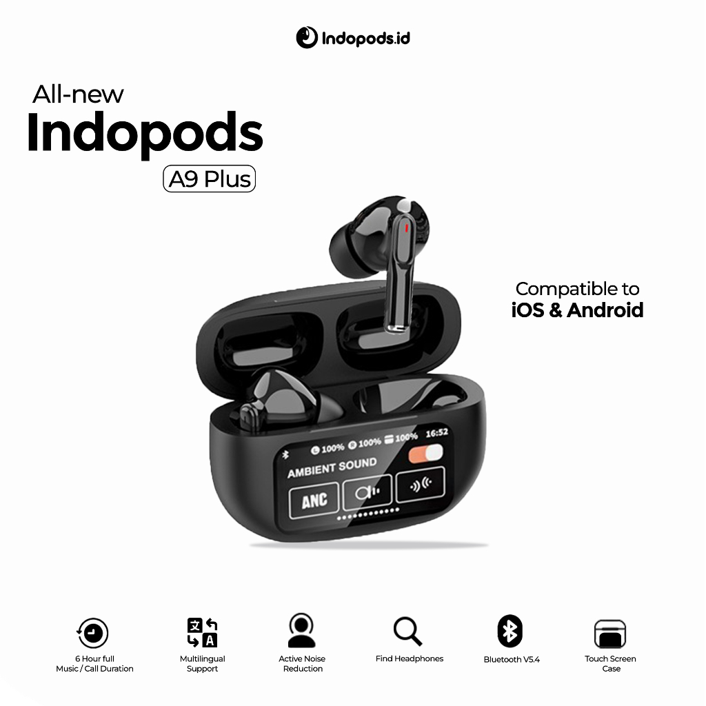 Jual Indopods A9 Plus Earphone Bluetooth V5.4 with Active Noise ...