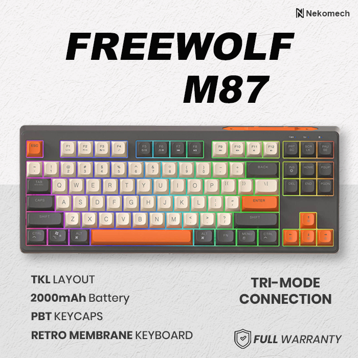 Jual FREEWOLF M87 Wireless Retro Keyboard RGB Backlit BT5.0 & 2.4G ...