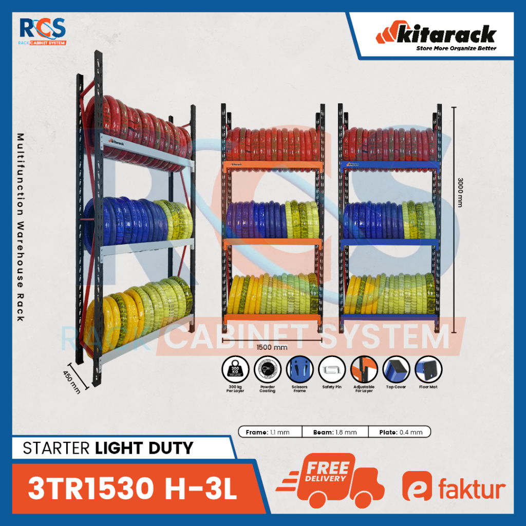 Jual KITARACK Rak Gudang Tire Rack 3TR1530 Hitam Series Rak Ban Motor ...
