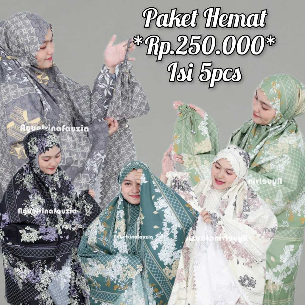 PAKET HEMAT 5 PCS | Mukena Travel Motif Mini Pouch 2in1 Resleting Katun Premium
