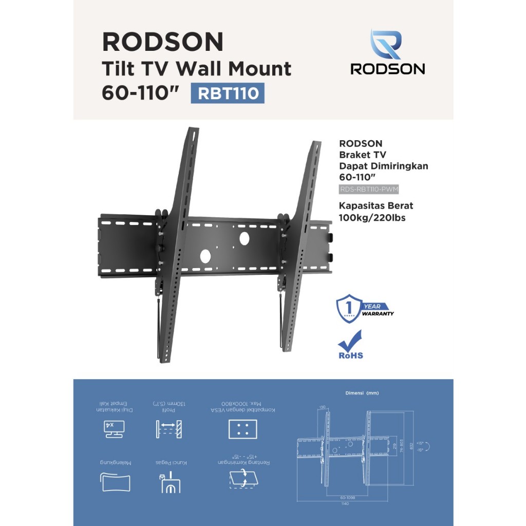 Jual RODSON RBT-110 Bracket TV Monitor LED LCD 60