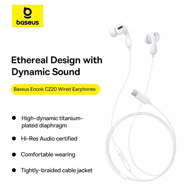 Baseus Encok CZ20 Wired Earphone Type-C Headset Kabel Bass Hi-Res Sound