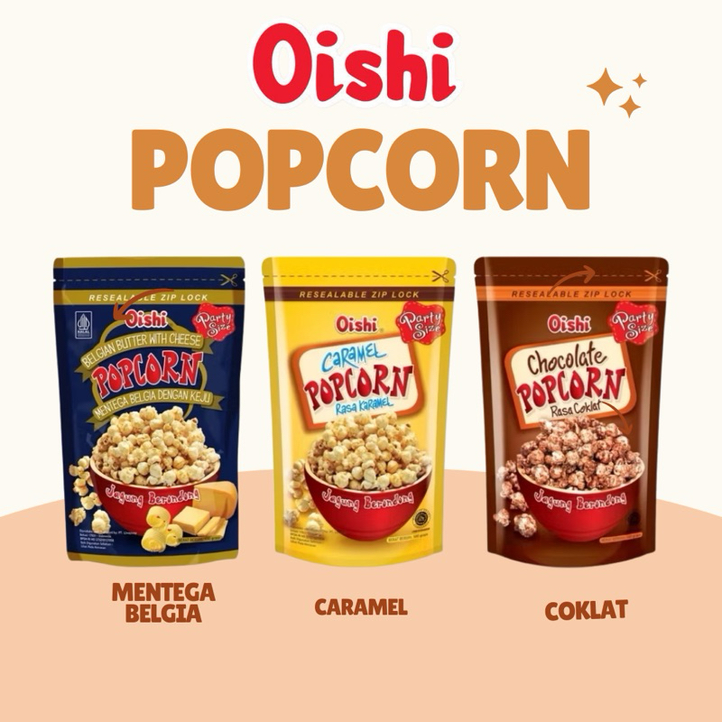 Jual Oishi Popcorn Caramel Coklat Camilan Snack Jagung Pop Corn 100gr ...