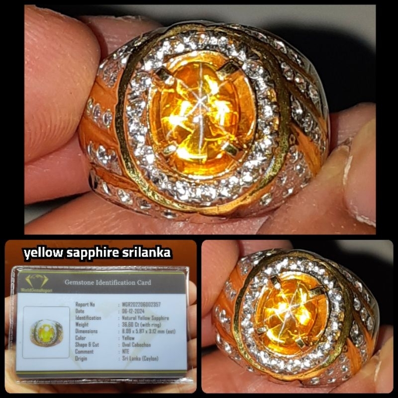 Jual natural yellow sapphire vivid star srilanka ring perak