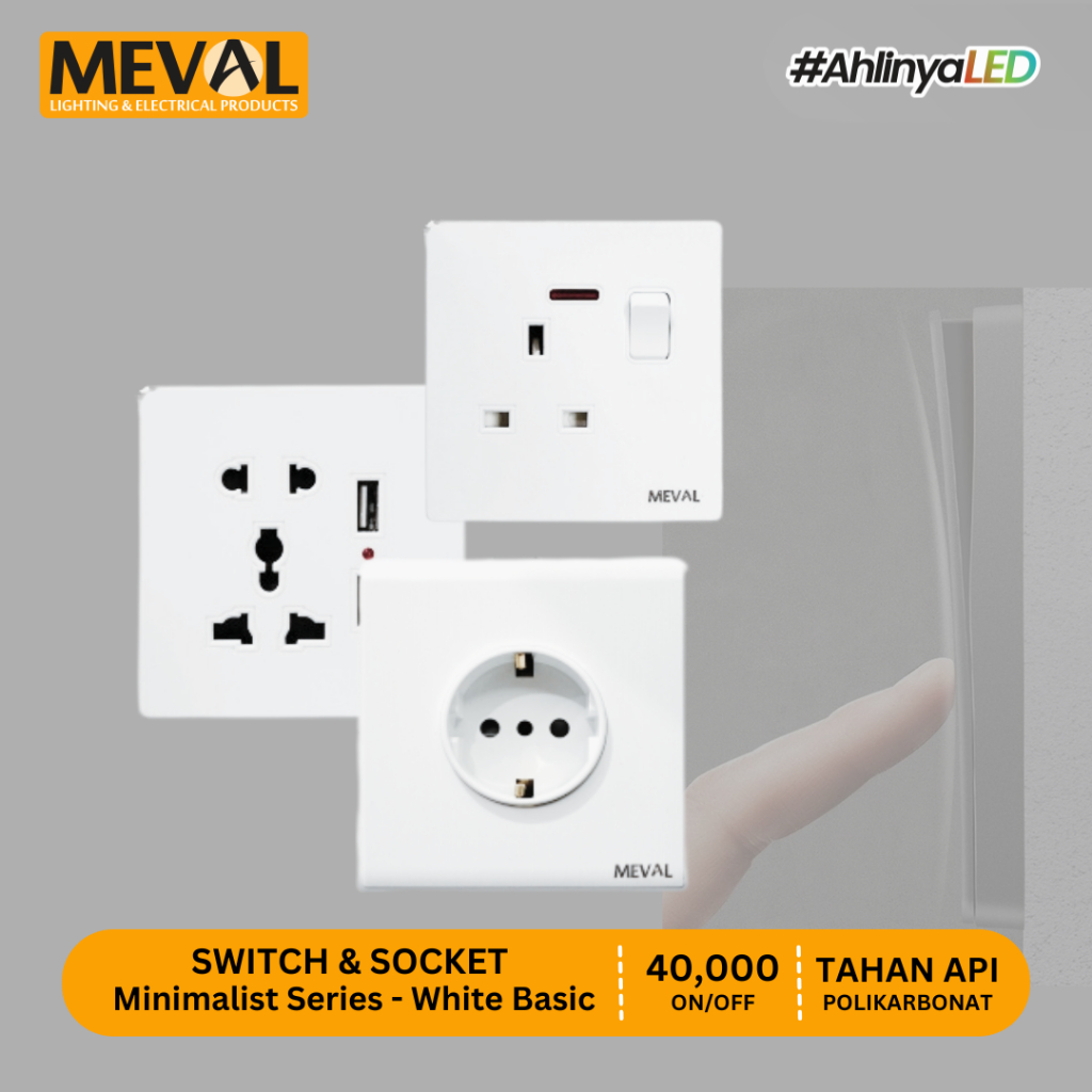 Jual MEVAL Stop Kontak Saklar dan Soket Minimalist - White Basic ...