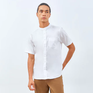 M231 Kemeja Pria Koko Shanghai Polos Pendek Putih 0184J