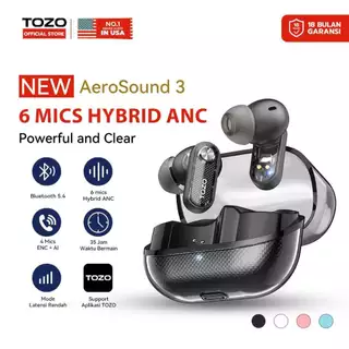 (New launch)Tozo AEROSOUND3 Smart 6 mics Hybrid ANC + AI 4 Mics ENC wireless earbuds Clear Calls powerful bass  Earphone Bluetooth Tws Bluetooth 5.4  IPX5 32 EQ Customization via App Crystal Case Design Low Latency Game Mode