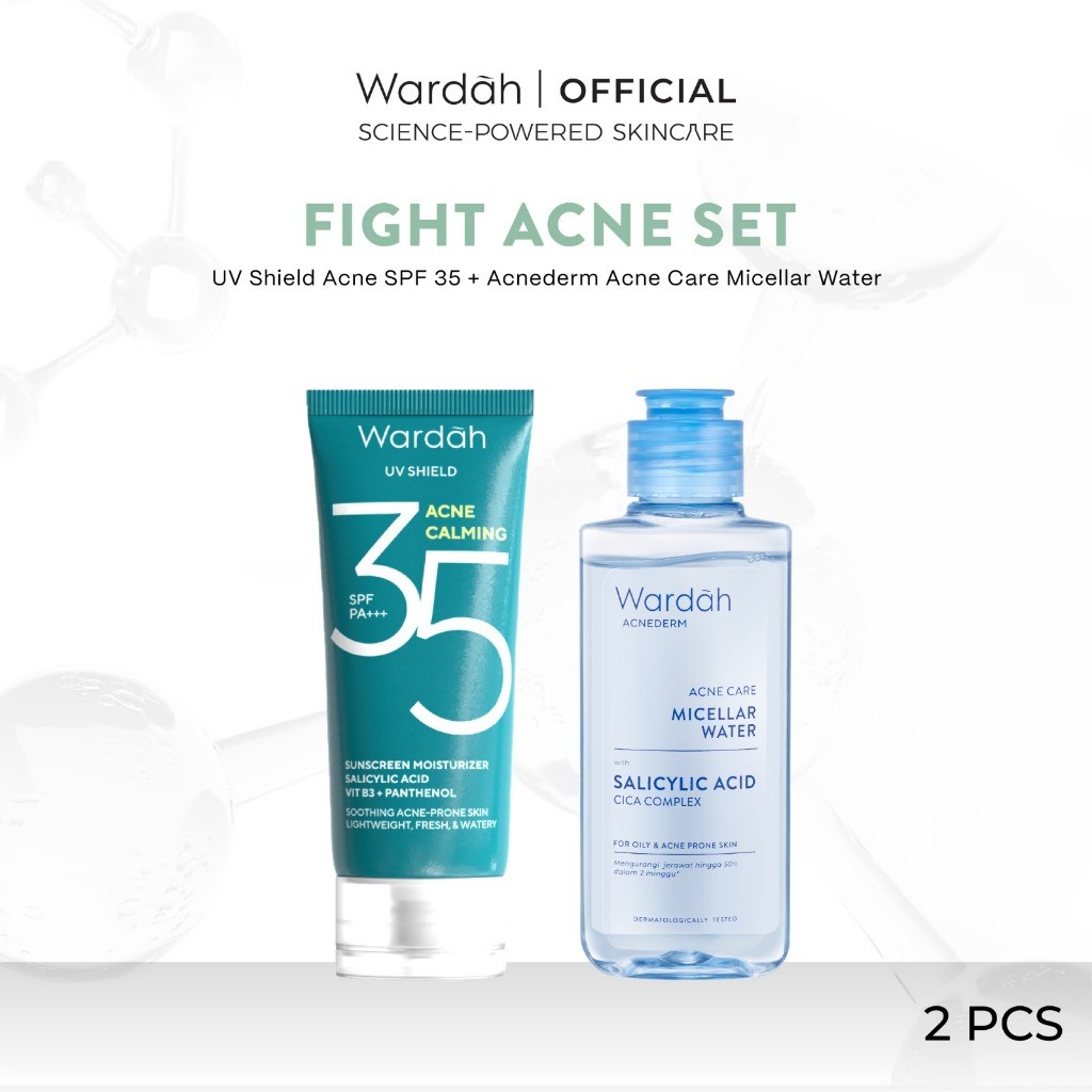 Paket Wardah UV Shield Acne Calming Sunscreen + Acnederm Micellar