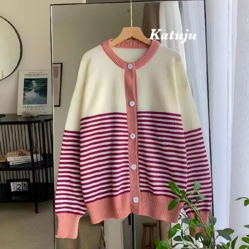 Jual NOVA ASILLA Stripe Cardigan Garis Salur Kancing Premium Atasan ...
