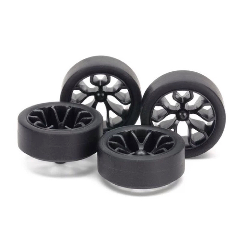 Tamiya 15415 Small Diameter Carbon Wheels With White Arched Tires - JR Series RC Car Parts