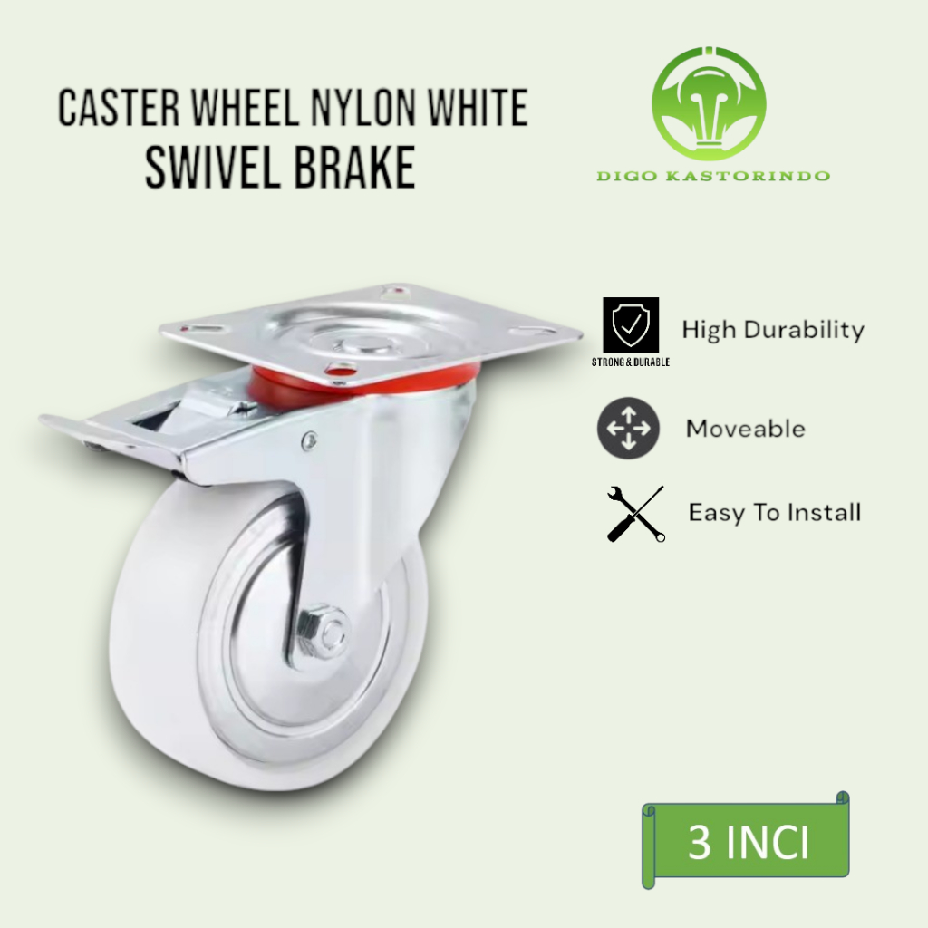 Jual Roda Caster Putih Nilon 3 Inci Rem Caster Wheel Nylon White Swivel ...