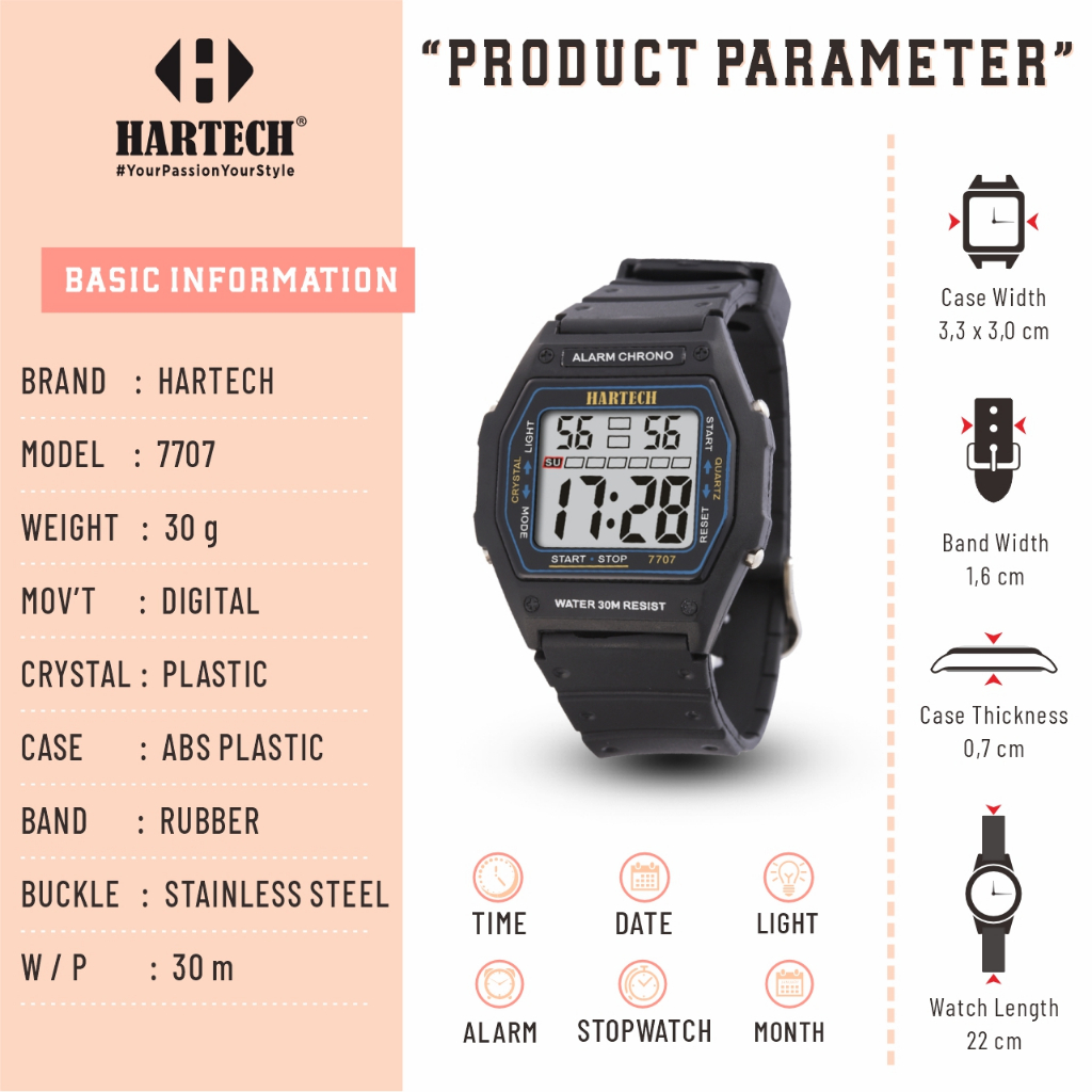Jual HARTECH LCD 7707 Jam Tangan Water Ressist | Shopee Indonesia