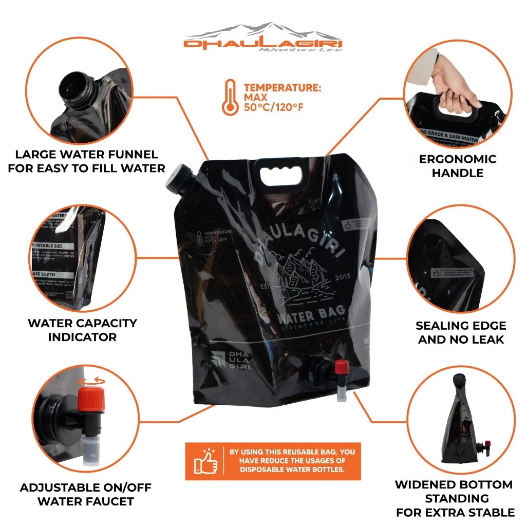 DHAULAGIRI WATER BAG 5 LITER DAN 10 LITER / KANTONG AIR / TEMPAT PENAMPUNGAN AIR UNTUK CAMPING DAN HIKING