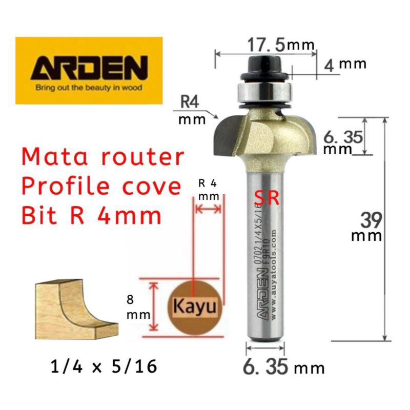 Jual Mata Profil/ Router 4mm Cove Bits 1/4 × 5/16 × R 3.9mm ARDEN ...