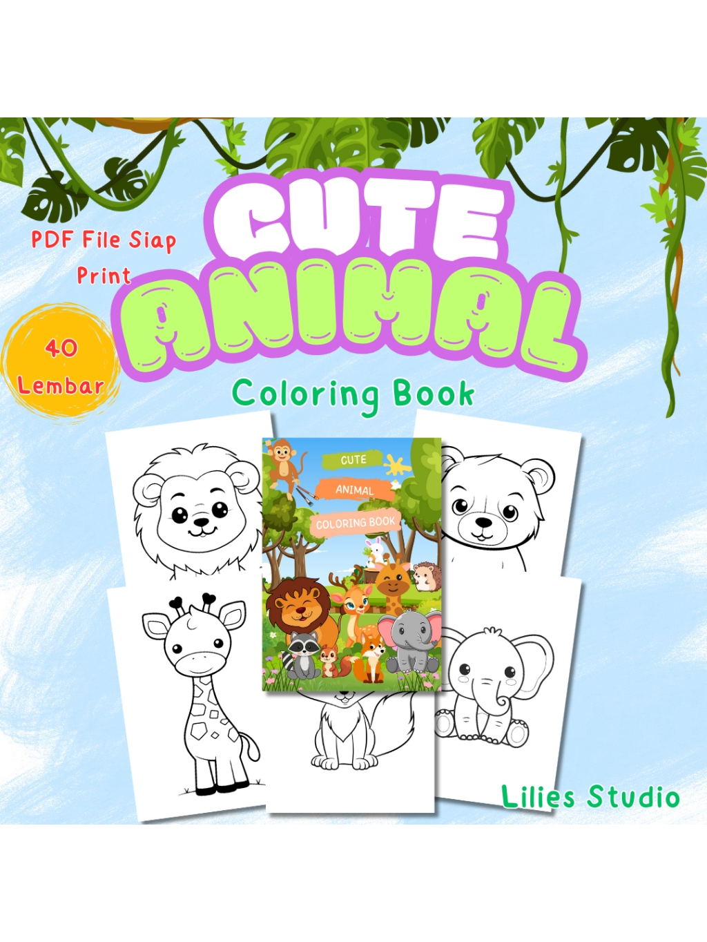 Jual 40 Lembar Printable Cute Animal Coloring Book | Shopee Indonesia