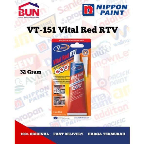 Jual VT-151 Vital Red RTV / Lem Gasket RTV Red Tahan Panas 32 Gram ...