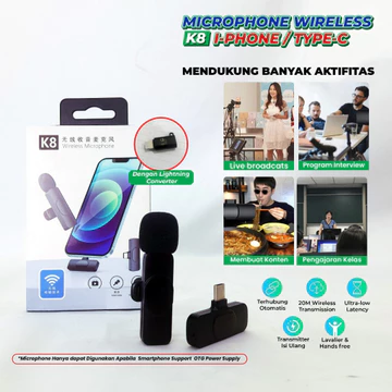 Mic On Clip Youtober Wireless USB Microphone Bluetooth K8 Iphone Type C Mic Untuk Rekaman Suara