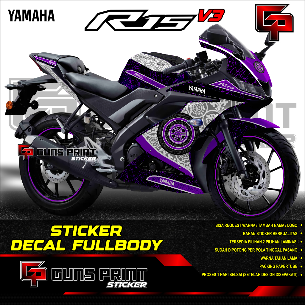 Jual STICKER DECAL FULLBODY YAMAHA R15 V3 - DESAIN 8004 - ORNAMEN BATIK ...